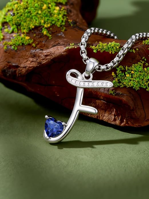 Christmas Gifts for Women Alphabet A to Z Initial Birthstone Pendant Necklaces for Women - 18k White Gold Plated Personalized Name Jewelry Valentine Mothers Day Birthday Gifts for Women Her Girlfriend