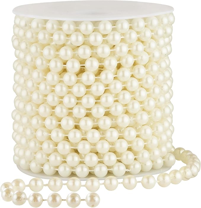8mm Pearl Garland, 33 Feet Faux Pearl Garland Spool Roll for Wedding Centerpiece Backdrop Christmas Tree and Flowers Decoration DIY Craft (Ivory)
