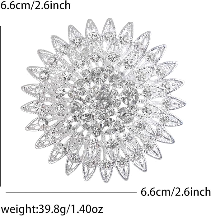 Vintage Rhinestone Round Flower Brooch Pin for Women,Sparkling Floral Lapel Pins Fashion Crystal Cluster Brooches Elegant Dress Accessories Christmas Wedding Jewelry