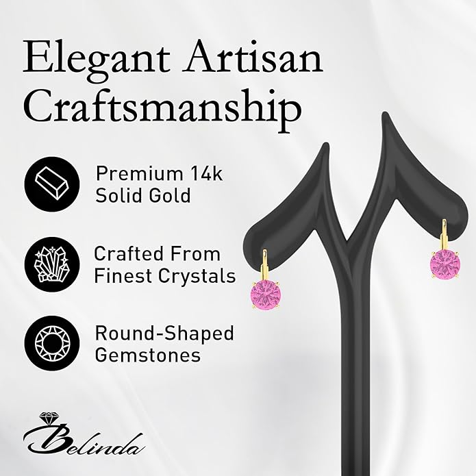 Women’s 14k Solid Gold Drop Dangle Earrings Lever Back Design with Natural Birthstone Gemstones Hypoallergenic Jewelry Collection Ideal Gifts for Wedding Anniversary
