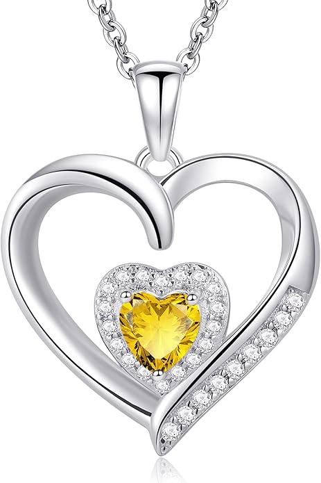 GLIVEOR Heart Birthstone Necklace for Women,S925 Sterling Silver Necklace Birthstone Necklace Heart Necklace for Women Birthday Jewelry Gifts for Women