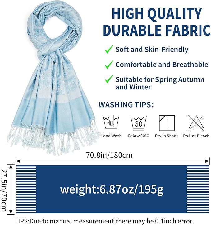 QIUTIMIY Paisley Pashmina Shawl Wrap Women Reversible Vintage Jacquard Pashmina Rave Scarf with Fringe for Evening, Wedding
