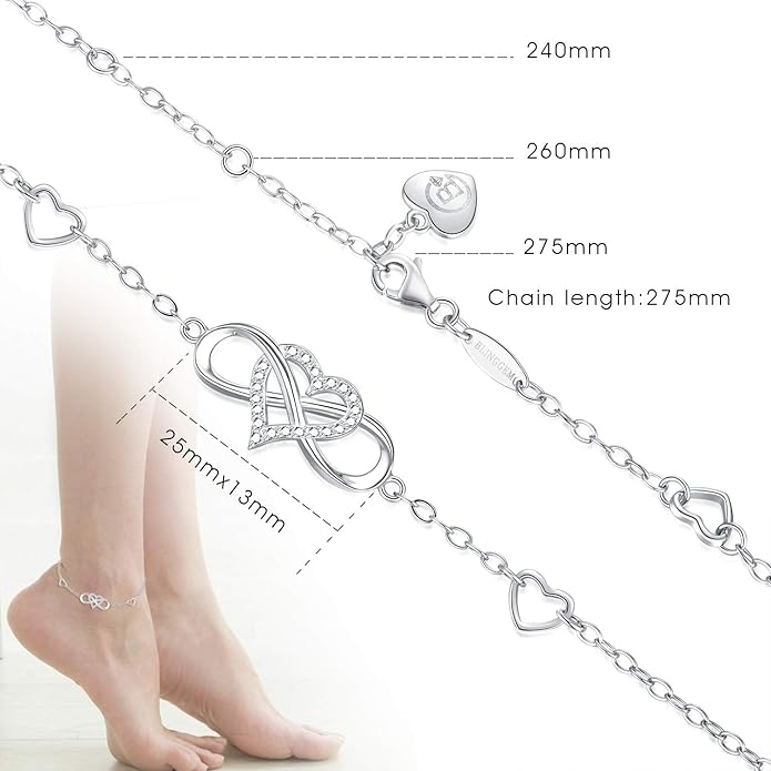 BlingGem Anklets for Women 925 Sterling Silver Infinity Hear Ankle Bracelet Cubic Zirconia Rose Gold Summer Beach Stylish Foot Chain Summer Vacation Jewelry Gift for Mom Women