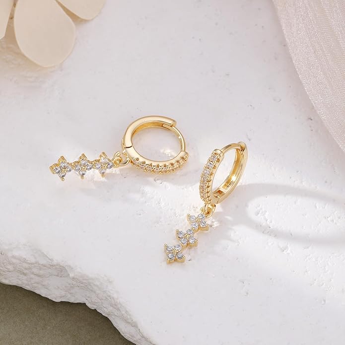 14K Gold Plated Dangle Earrings for Women - Dainty, Trendy, Hypoallergenic CZ Drop Earrings - Simple Long Dangling Jewelry
