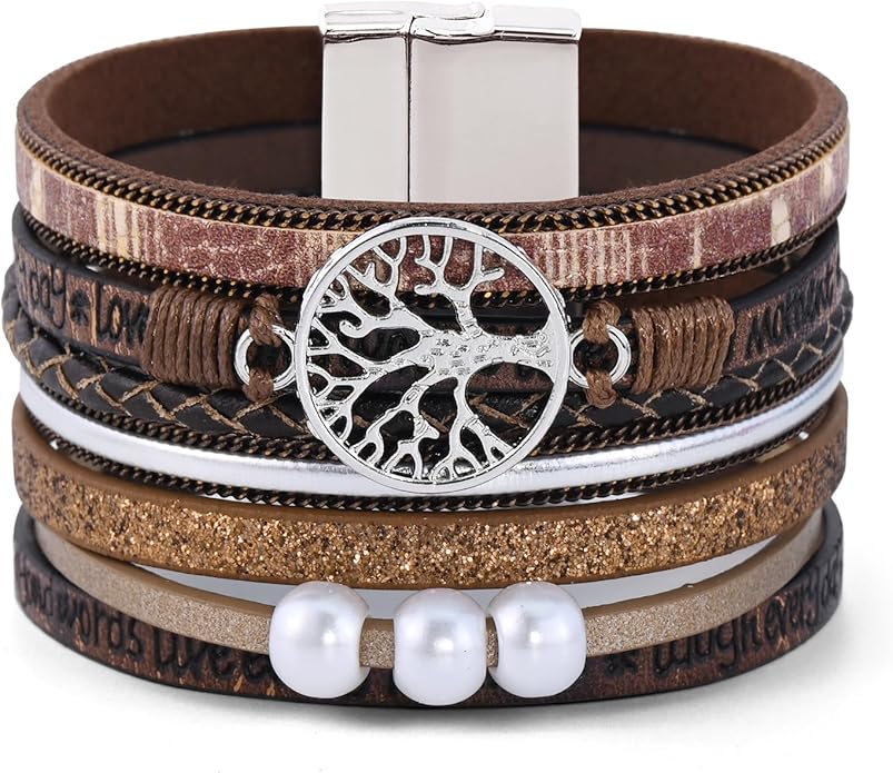 VIBILIA Boho Leather Wrap Bracelets for Women Multi-Layer Bracelets with Strong Clasp Jewelry for Women