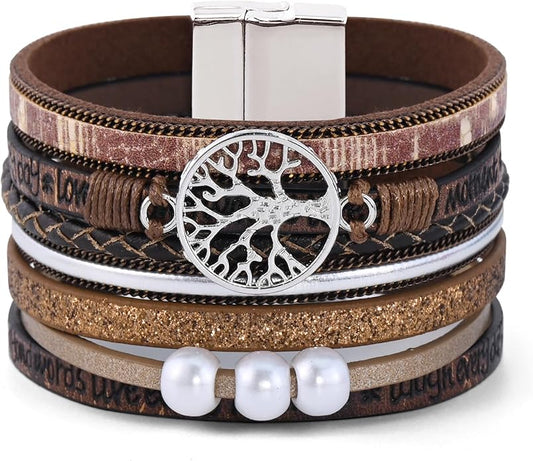 VIBILIA Boho Leather Wrap Bracelets for Women Multi-Layer Bracelets with Strong Clasp Jewelry for Women