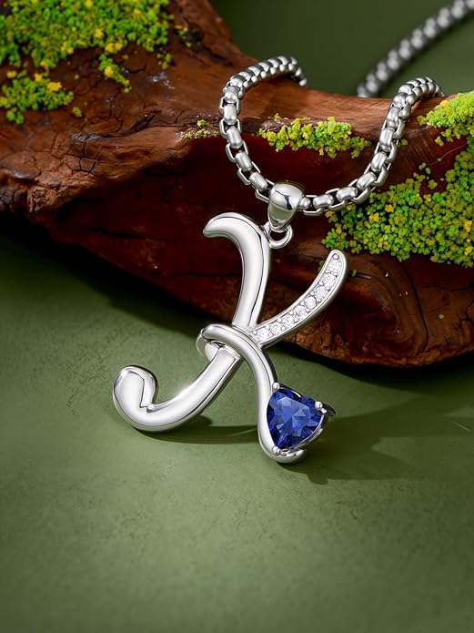 Christmas Gifts for Women Alphabet A to Z Initial Birthstone Pendant Necklaces for Women - 18k White Gold Plated Personalized Name Jewelry Valentine Mothers Day Birthday Gifts for Women Her Girlfriend