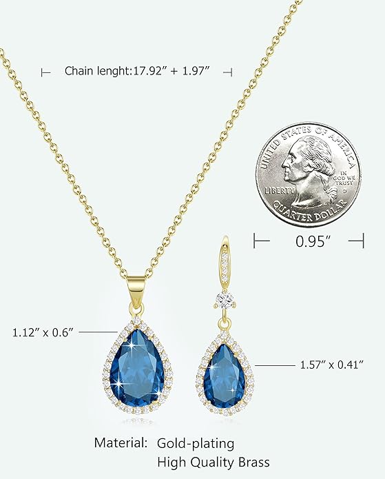 Sumonyo Women Jewelry Set Silver/Gold Plated Teardrop Pendant Necklace Dangle Drop Earrings Dangling Sets Birthstone Crystals Rhinestone,Birthday Anniversary Wedding Mother’s Day Gifts for Women