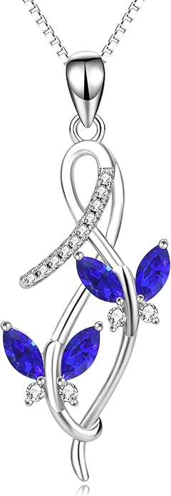 AOBOCO 925 Sterling Silver Infinity Butterfly Pendant Necklace with Birthstone Crystal from Austria, Anniversary Jewelry Gifts for Women