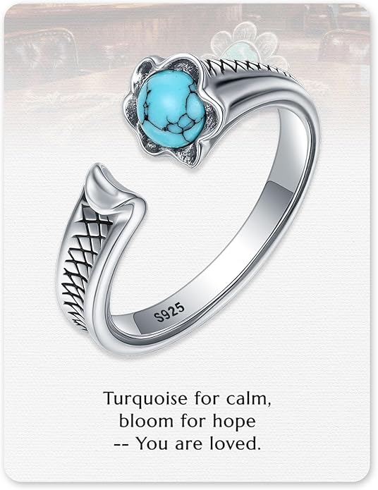 S925-Sterling-Silver Abalone Dragonfly-Turquoise Spoon Ring - Vintage Boho Sunflower Thumb Oxidized Wrap Rings Victorian Style Antique Floral Jewelry Gifts for Women