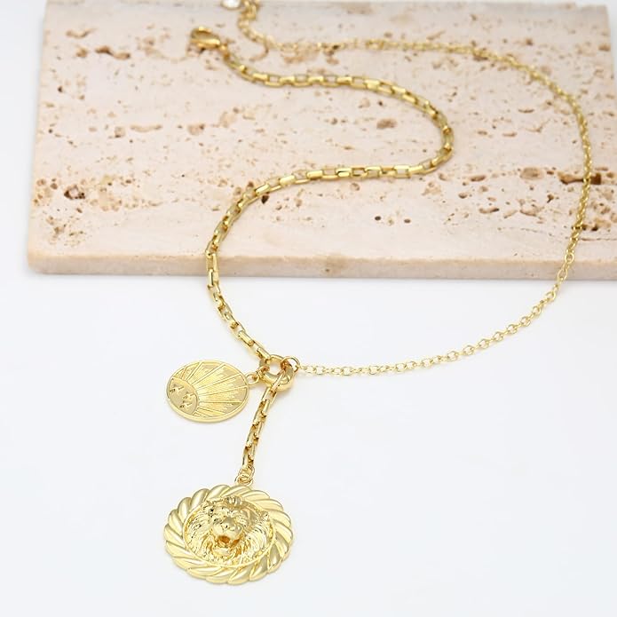 Chunky Gold Necklace for Women, 18K Waterproof Heart Necklace Statement Necklace Gold Charm Necklace Chunky Jewelry Paperclip Chain Choker Gift for Women