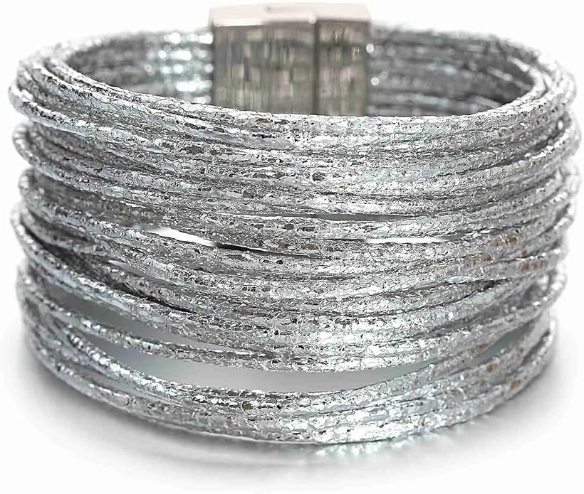 Fesciory Leopard Bracelet for Women, Boho Leather Wrap Multi-Layer Pearl Crystal Bracelet Bangle Jewelry