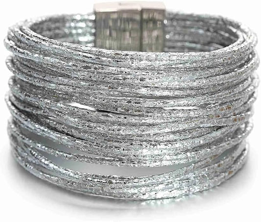 Fesciory Leopard Bracelet for Women, Boho Leather Wrap Multi-Layer Pearl Crystal Bracelet Bangle Jewelry