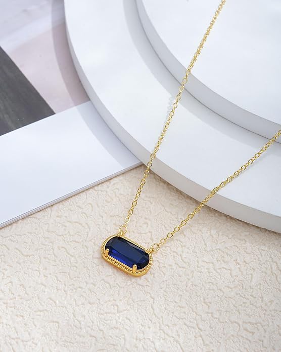 Lourny Gemstone Birthstone Pendant Layered Necklace for Women Trendy, 18K Gold Plated Paperclip Chain Preppy Choker Charm Necklace for Women Wife Jewelry