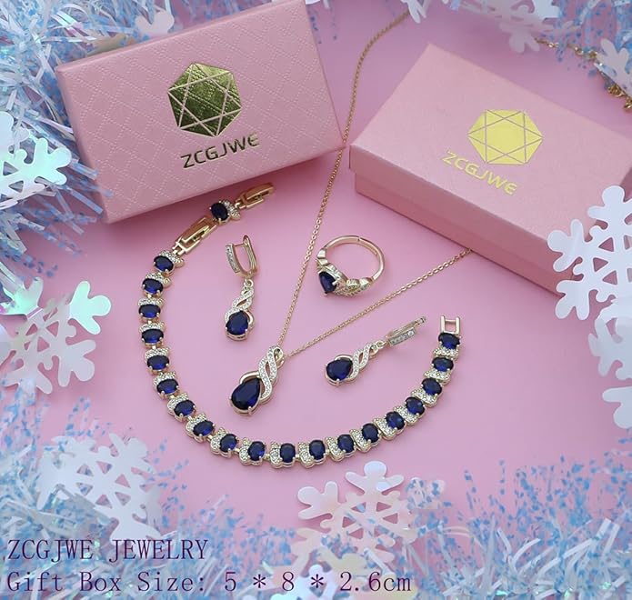 ZCGJWE Wedding Jewelry Set for Women Gem Necklace Earrings Bracelet Luxury Jewelry Set Birthday Valentine's Day Mother's Day Christmas Prom Jewelry Gift