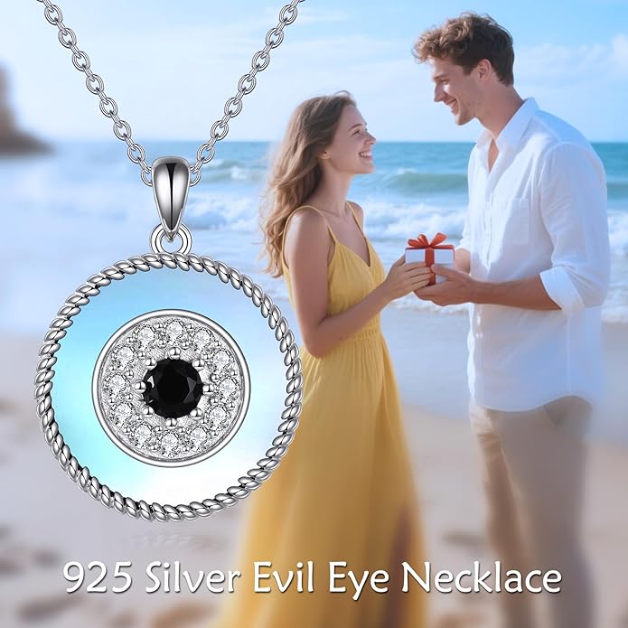 YFN Evil Eye Pendant Necklace for Women 925 Sterling Silver Greek Protection Jewelry with Blue Sapphire and Black Cz Amulet Gift