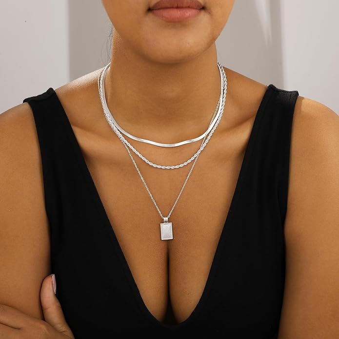 BBV Layered Gold Necklaces for Women Stackable Dainty 14K Gold Plated Silver Chain Necklace Layering Cute Fashion Pendant Choker Necklaces Trendy Jewelry Set Gifts for Women