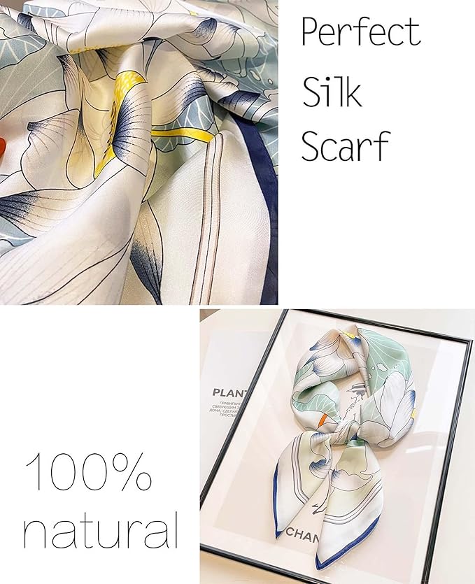 kcctoo 27.5" Mulberry Silk Feeling Head Scarf Women's Fashion Square Neck Satin Scarfs for Bag Hair Scarves Gift