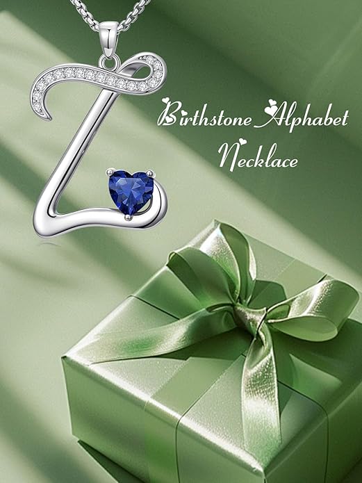 Christmas Gifts for Women Alphabet A to Z Initial Birthstone Pendant Necklaces for Women - 18k White Gold Plated Personalized Name Jewelry Valentine Mothers Day Birthday Gifts for Women Her Girlfriend