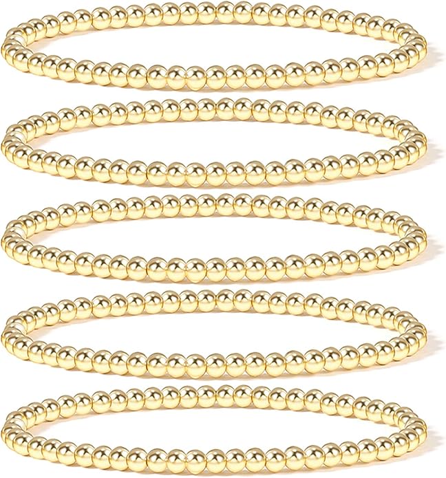 Elegance 11 designs 14K Gold Plated Bead Ball Bracelet Stretchable Elastic Gold Beaded Bracelets for Women