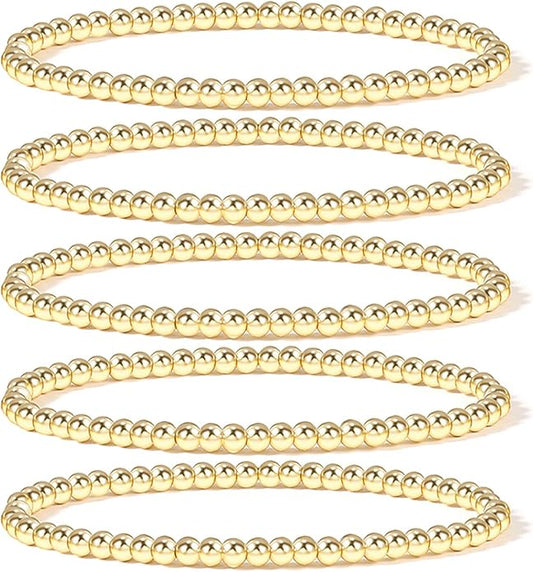 Elegance 11 designs 14K Gold Plated Bead Ball Bracelet Stretchable Elastic Gold Beaded Bracelets for Women