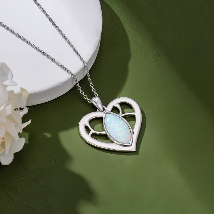 SELKAT 925 Sterling Silver Heart Opal Pendant Necklace for Women, Daily Wear & Anniversary/Birthday Jewelry Gifts for Mom Mother Wife
