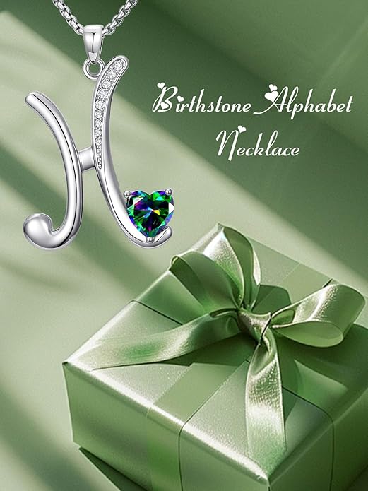 Christmas Gifts for Women Alphabet A to Z Initial Birthstone Pendant Necklaces for Women - 18k White Gold Plated Personalized Name Jewelry Valentine Mothers Day Birthday Gifts for Women Her Girlfriend