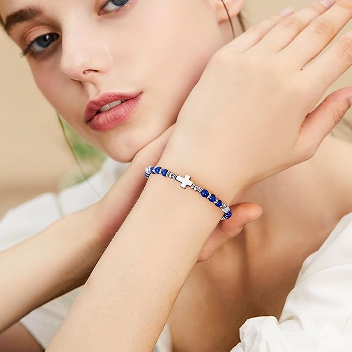 VIBILIA Cross Beaded Bracelets for Women, Inspirational Natural Heart Religious Bracelets for Women, Birthday Christian Gifts for Women on Thanksgiving Christmas Gifts