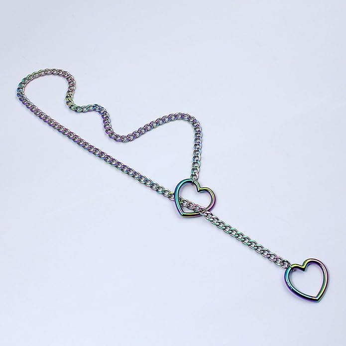 Artmiss Statement Chain Necklace Thick Link Choker with Heart Pendant Heavy Stainless Steel Industrial Unisex Statement Jewelry Gift for Women Men