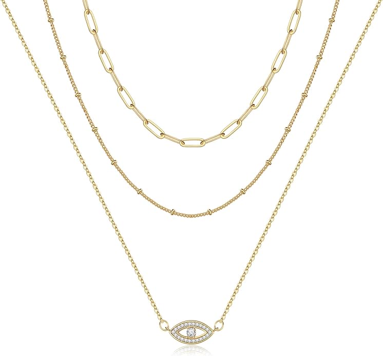 Turandoss Dainty Layered Choker Necklace, Handmade Y Pendant Necklace Multilayer Bar Disc Necklace Adjustable Layering Choker Necklaces for Women