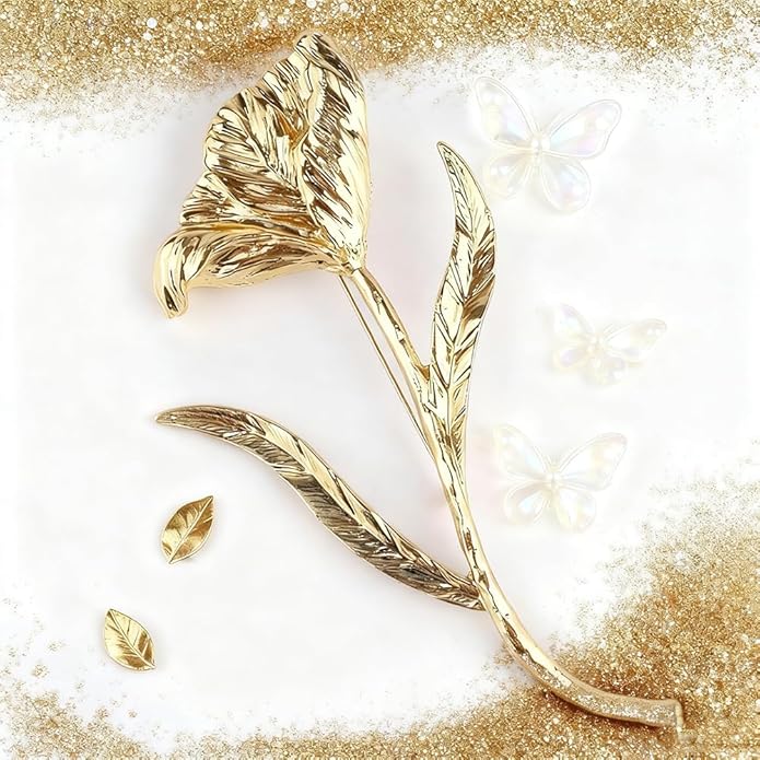 Large Gold Rose Flower Brooches for Women Floral Brooch Pins Womens Vintage Womens Brooch for Dress Clothes Corsage Clothing Brooches Accessories Fashion Exaggerated Metal Corsages Pin Jewelry