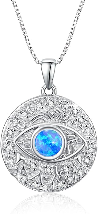 TUGHRA Evil Eye Necklace S925 Sterling Silver Evil Eye Pendant Necklaces Protection Jewelry Amulet Gift for Women Girls Boys Men Birthday Anniversary