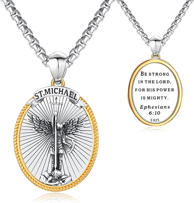 Taioiat Saint Necklace 925 Sterling Silver St Necklace Amulet Pendant Jewelry Religious Gift for Men Women