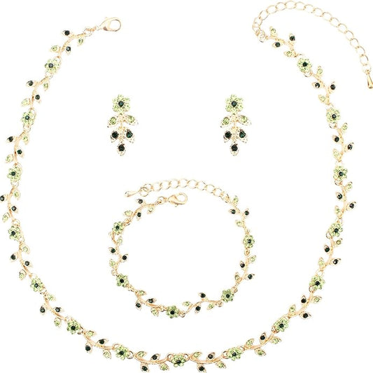Austrian Crystal Rhinestone Choker Necklace Dangle Earring Link Bracelet Jewelry Set for Brides Bridesmaid Prom Costume Accessories for Women