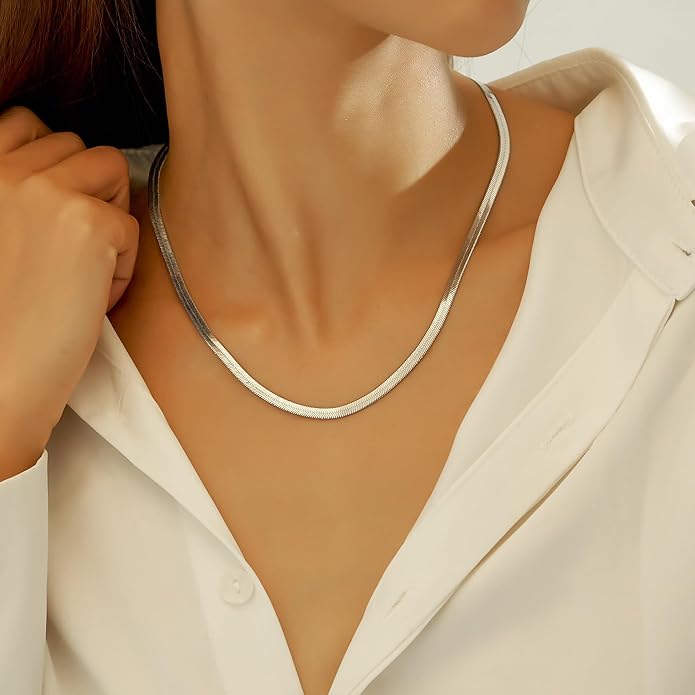 wgoud Gold Necklace for Women Waterproof,14K Real Gold Plated Herringbone Choker Necklace for Women Trendy, Dainty Gold Chain Necklaces Stack,Simple Layered Gold Necklaces for Women Jewelry Gifts