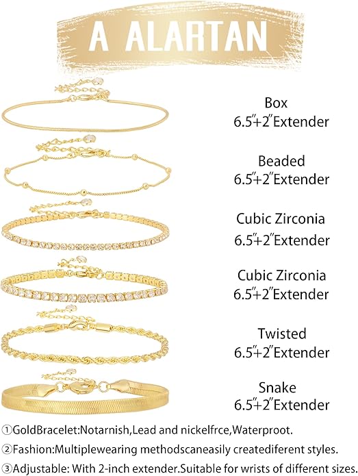 Gold Bracelets for Women 14K Gold Plated Stack Trend Bracelets Charm Paperclip Chain Cuban Link Layered Waterproof Bracelet Dainty Bracelet for Women Jewelry Gifts