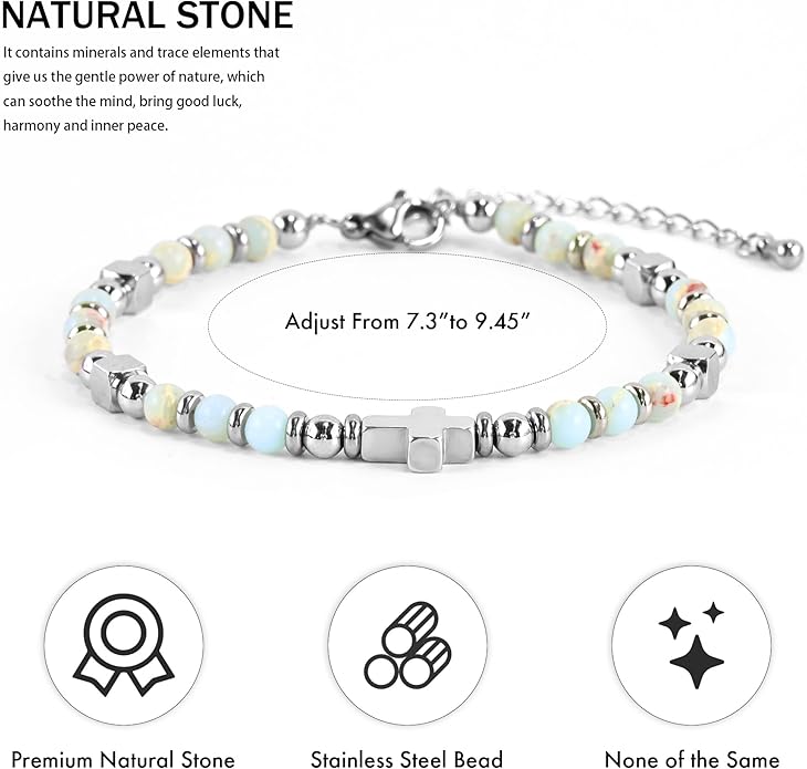 VIBILIA Cross Beaded Bracelets for Women, Inspirational Natural Heart Religious Bracelets for Women, Birthday Christian Gifts for Women on Thanksgiving Christmas Gifts