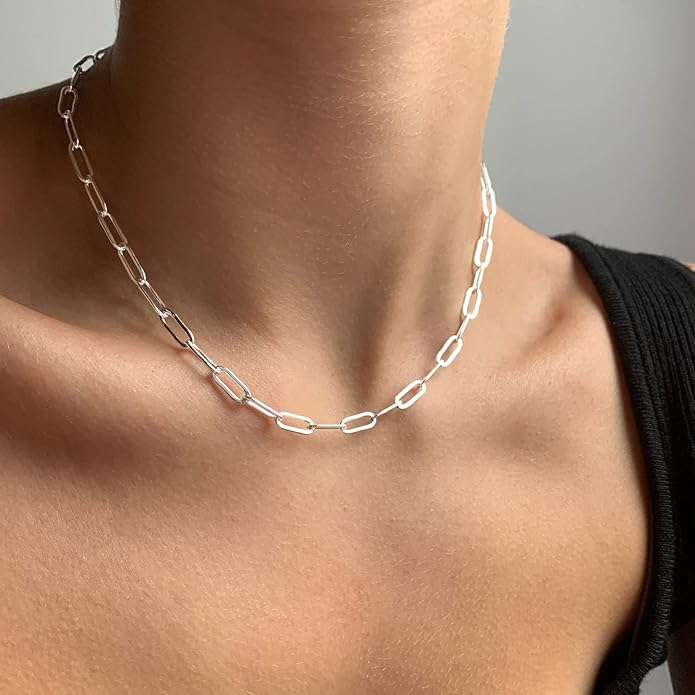 OCHCOH 925 Sterling Silver Clasp 2.5/3/4/5mm Paperclip Chain for Women Silver Chain Necklace 16, 18, 20, 22, 24, 26, 30 Inches