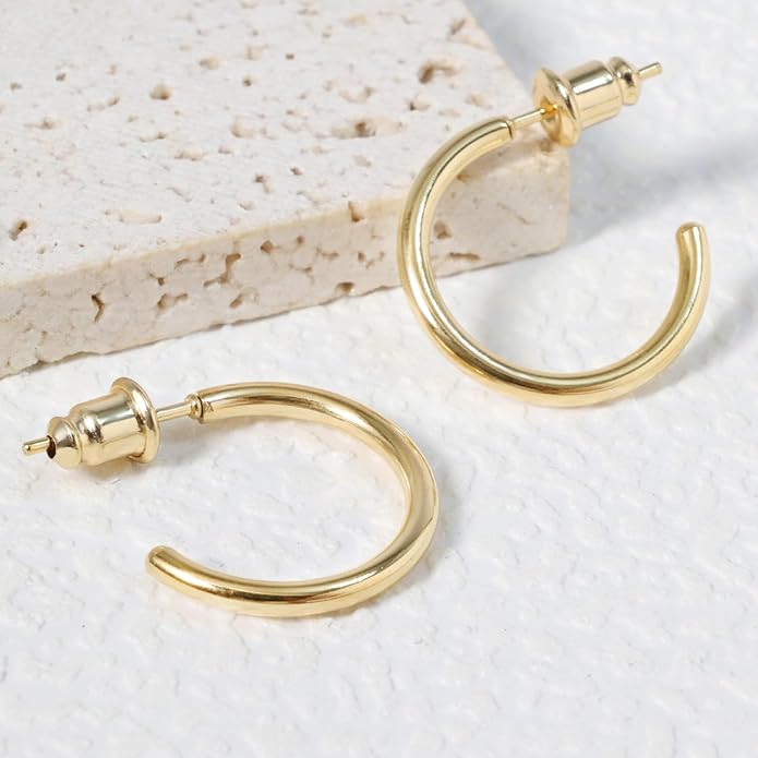Minimalist Hoops for Women - 14K Gold Open Huggie Hoop Earrings, Hypoallergenic Tiny Hoops in Gold and Silver (Set of 1-5 Pairs)