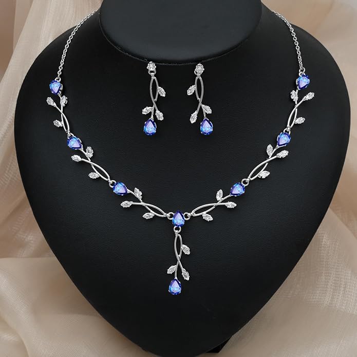 Elegant Bridal Jewelry Sets Clear Cubic Zirconia Wedding Necklace Earrings Bracelet Set for Birdes Bridesmaids CZ Prom Jewelry