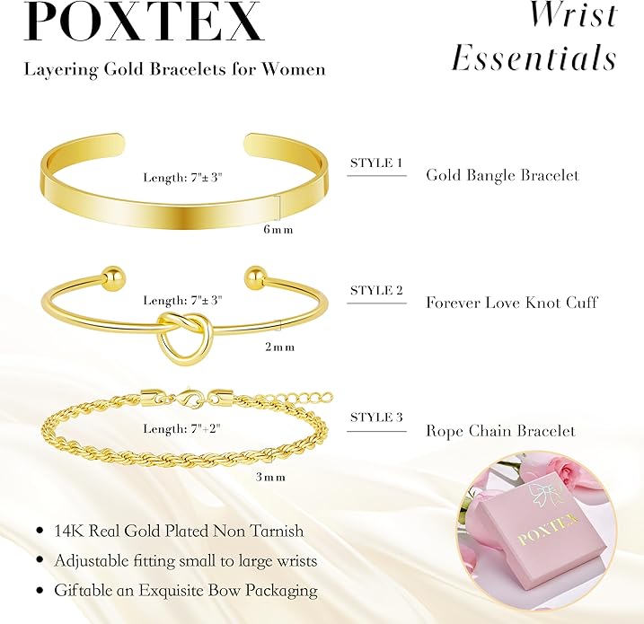 Silver Bracelets for Women Stack, Silver or Gold Plated Cuff Bangle Set, Trendy Silver Jewelry for Women Fashion