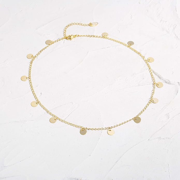 Gold Choker Necklaces 14K Gold Plated/Silver Disc Choker Necklaces Dangling Star Heart Pendant Necklaces Summer Beach Boho Necklaces Aesthetic Necklace Gift for Women