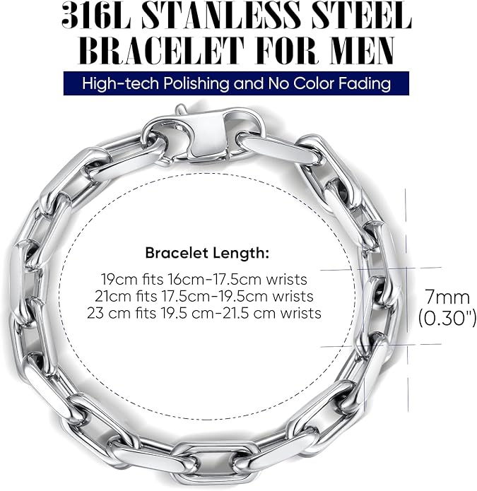 VNOX Link Chain Bracelets for Men - Cool Mens Bracelets Diamond-Cut Paperclip Solid Chain Bracelet Chunky Stainless Steel Jewelry Trendy Gifts