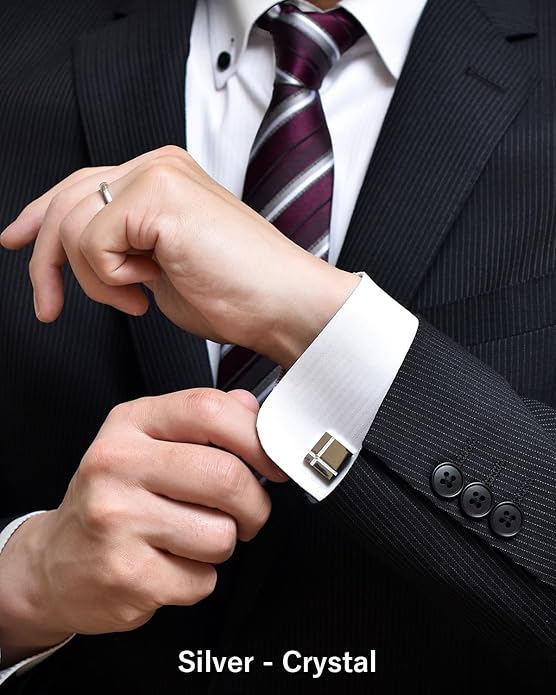 [TAVARAT] Cufflinks for Men Black Silver Red Blue Crystal glass Tps-040