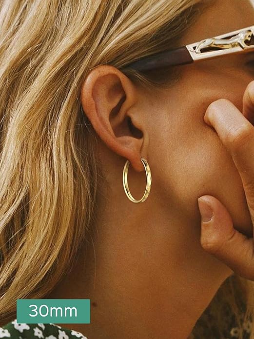ChicSilver Hypoallergenic 925 Sterling Silver Hoop Earrings for Women, Lightweight Large Gold Plated Hoop Earrings, Endless Hoops Huggie Earrings 15/20/30/50/70MM