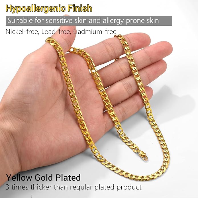PROSTEEL 316L Stainless Steel Cuban Link Chain Necklaces for Men, Black/18K Gold Plated, Hypoallergenic Jewelry, 4mm-13mm, 14"-30", Come with Box
