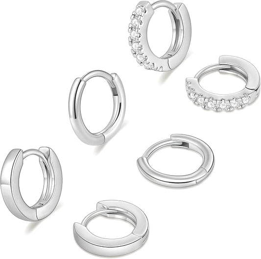 micuco 3 Pairs Small Hoop Earrings Set for Women, 14K Gold Plated Huggie Hoop Earrings for Men, Tiny Cartilage Hypoallergenic Earring Set