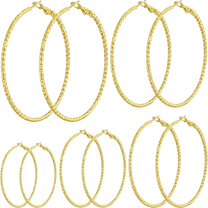 5/10 Pairs Stainless Steel Hoop Earrings for Women Hypoallergenic Large Small 14K Gold Plated Starry Sky Filigree Hoops Silver Plated Hoop Earring Pack Lightweight Fashion Earrings Set