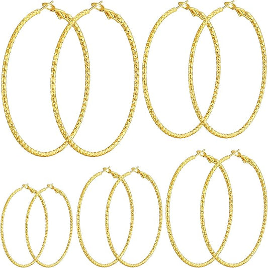 5/10 Pairs Stainless Steel Hoop Earrings for Women Hypoallergenic Large Small 14K Gold Plated Starry Sky Filigree Hoops Silver Plated Hoop Earring Pack Lightweight Fashion Earrings Set