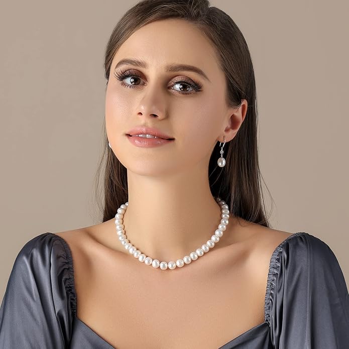 Freshwater Cultured Pearl Necklace, Real Pearl Necklace with Silver Chain and Clasp, Jewelry for Brides Wedding Gifts for Women Her Wife Sister